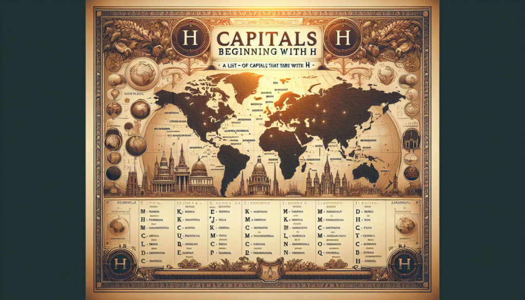 Capitale en H: Liste des capitales commençant par H. Carte du monde en arrière-plan.