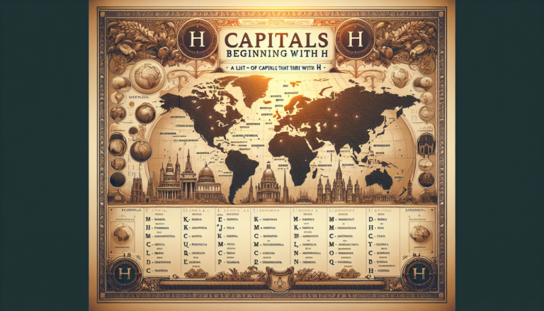 Capitale en H: Liste des capitales commençant par H. Carte du monde en arrière-plan.
