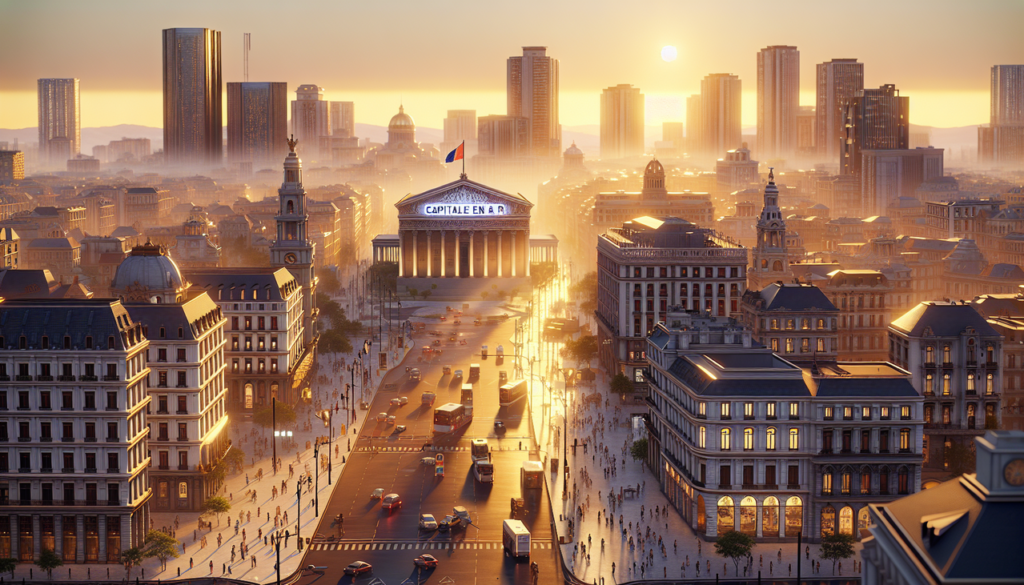 Capitale en R, ville animée au lever du soleil - image graphique de ville importante