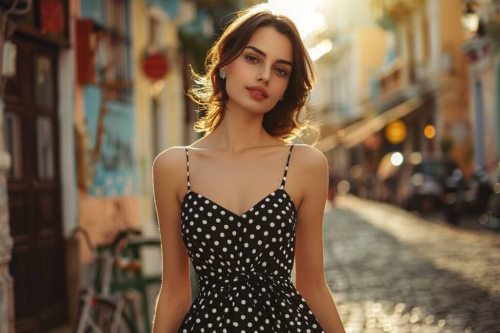 Comment porter une robe noire à pois blancs ?