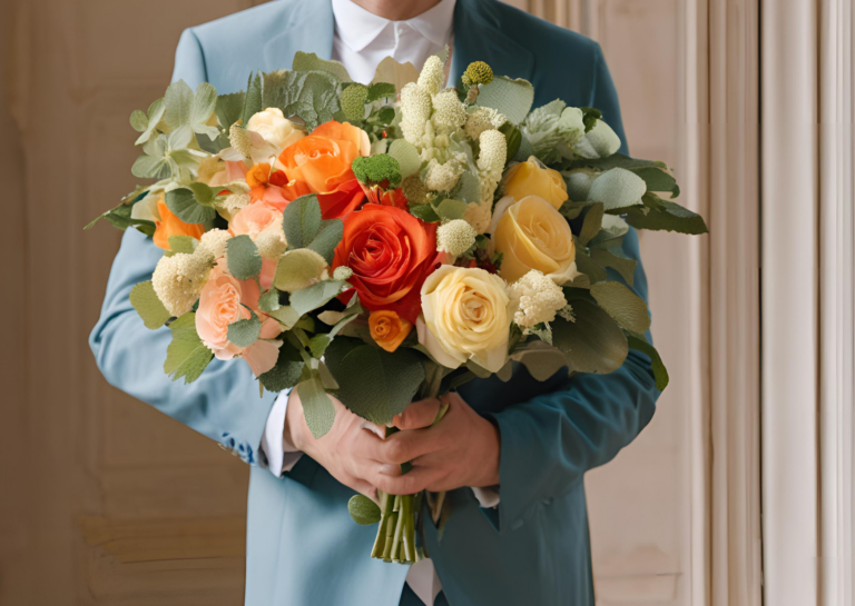 homme bouquet de fleurs