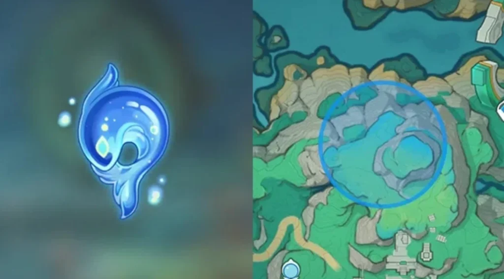 Illustration montrant une carpe spirituelle dans un environnement mystique de Genshin Impact avec des effets visuels enchanteurs.