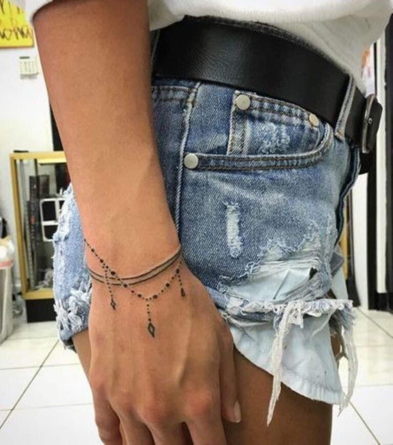 Tatouage bracelet mandala féminin sur un poignet, symbole de délicatesse et spiritualité