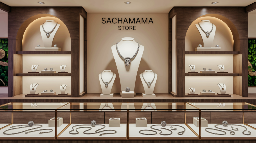 Vue d'ensemble des bijoux artisanaux proposés par la boutique Sachamama Store