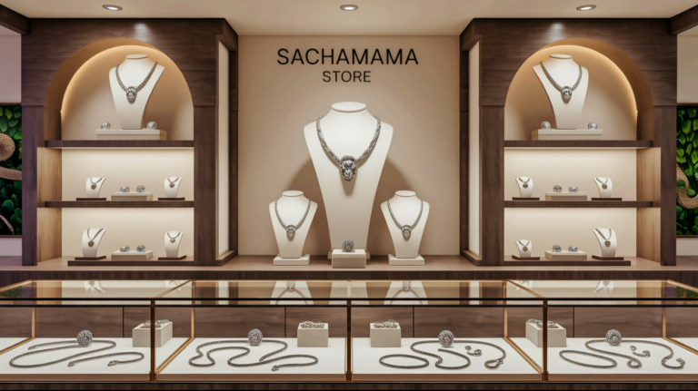 Vue d'ensemble des bijoux artisanaux proposés par la boutique Sachamama Store