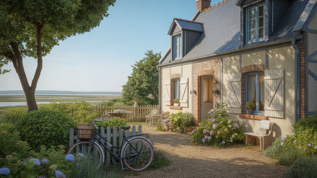 Maison d’hôtes authentique au Crotoy avec façade traditionnelle, végétation naturelle et ambiance chaleureuse en bord de baie.