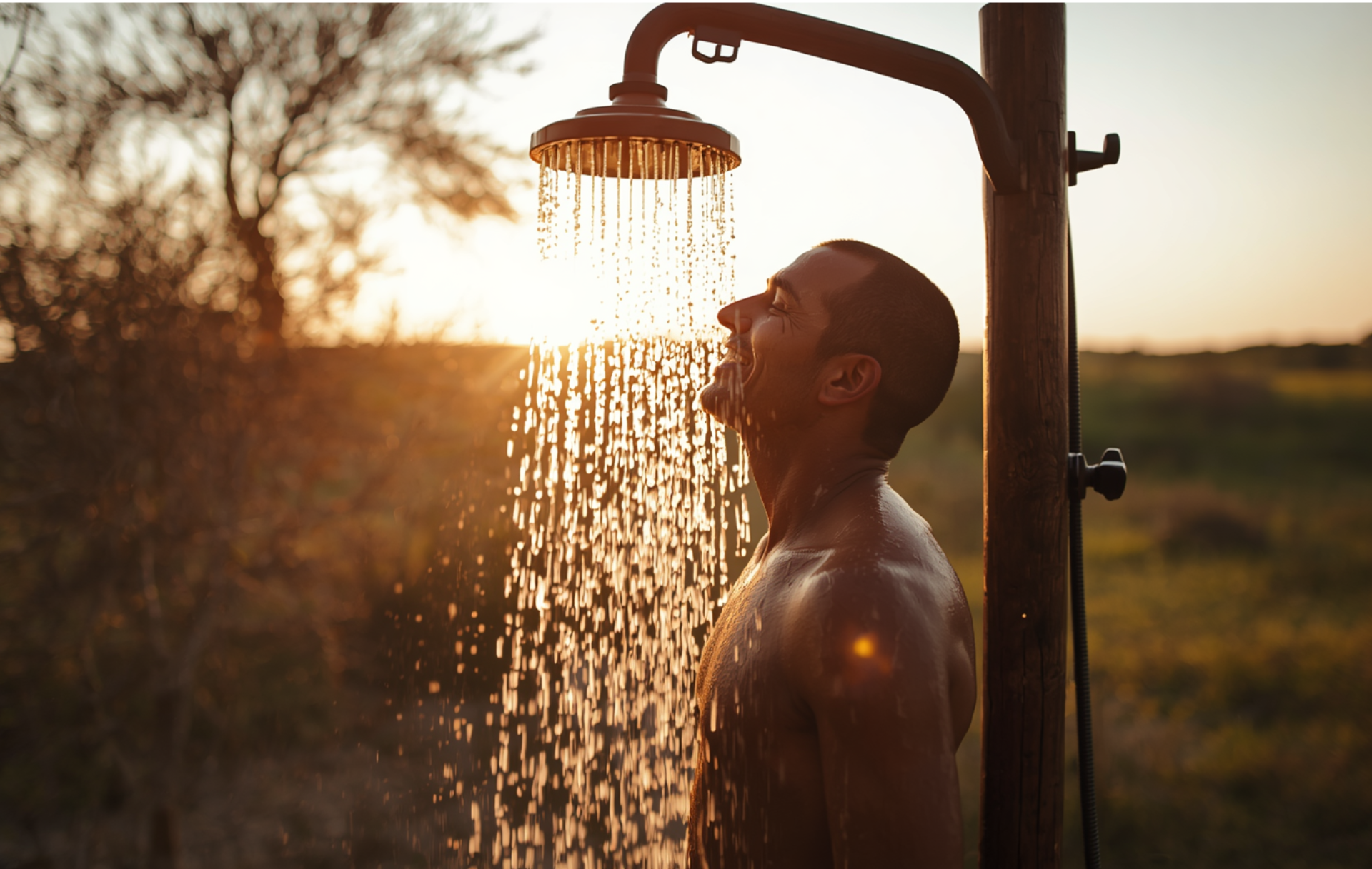 Douche exterieure en eau chaude en nature