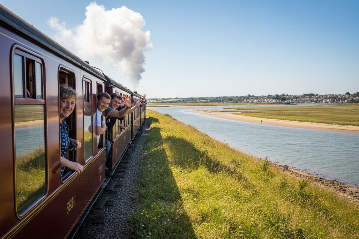 Le petit train à vapeur de la baie de Somme longe la digue